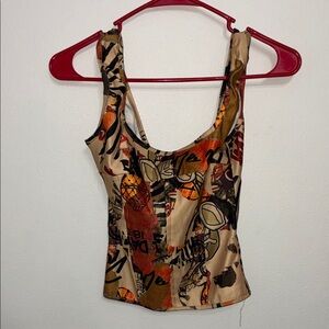 PrettyLittleThing Renaissance Graphic Print Corset Top Size 0